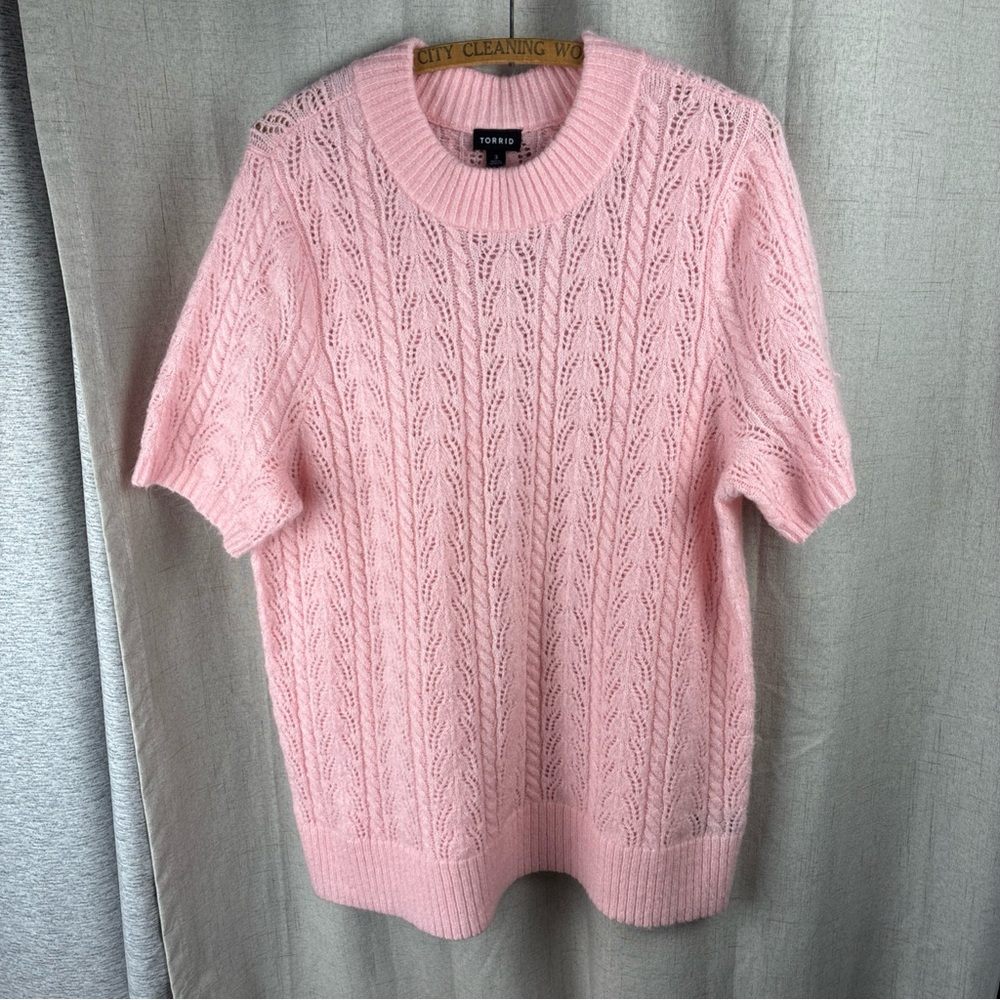 Torrid Soft Crochet Sweater 1X-fit Babydoll Feminine Pink Apple Blossom Coquette